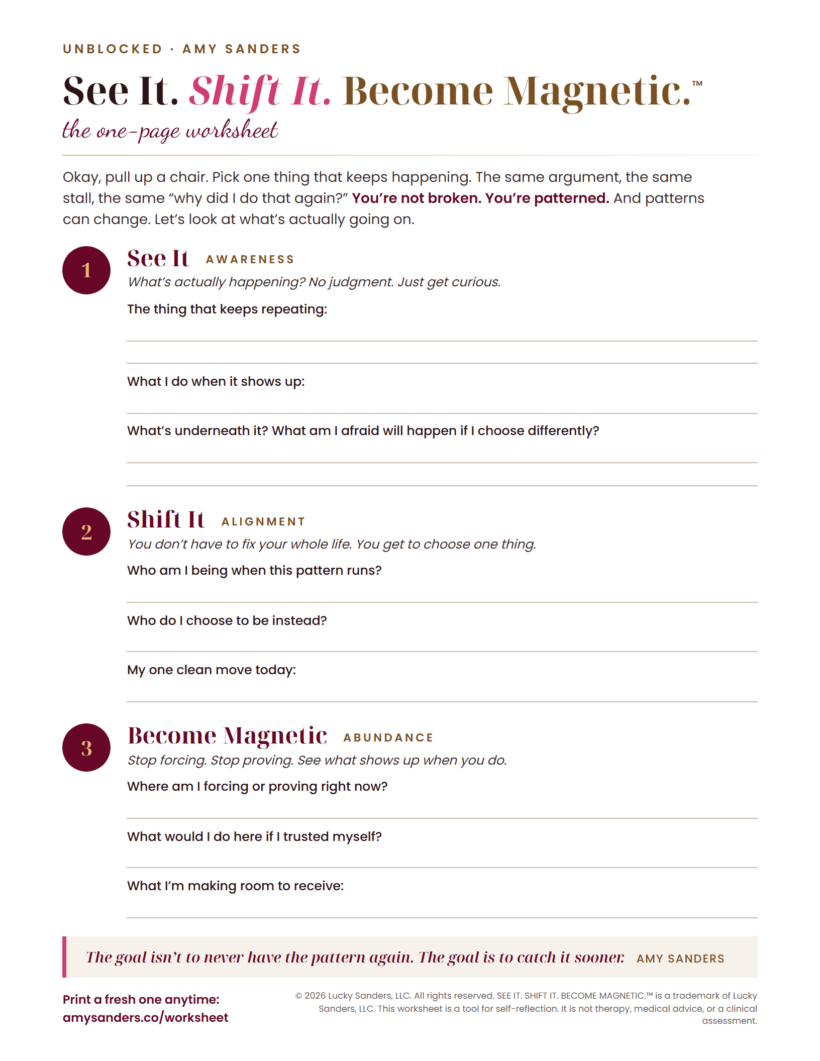 Preview of the See It. Shift It. Become Magnetic. one-page printable worksheet by Amy Sanders